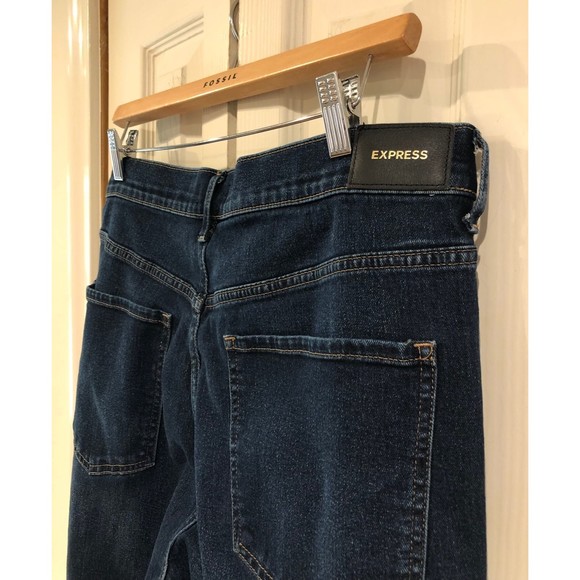 EXPRESS Super High Waisted Slim Straight Ripped Dark Wash Jeans 14 - Picture 9 of 12